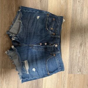 Ripped High-Rise Denim Shorts in Blue